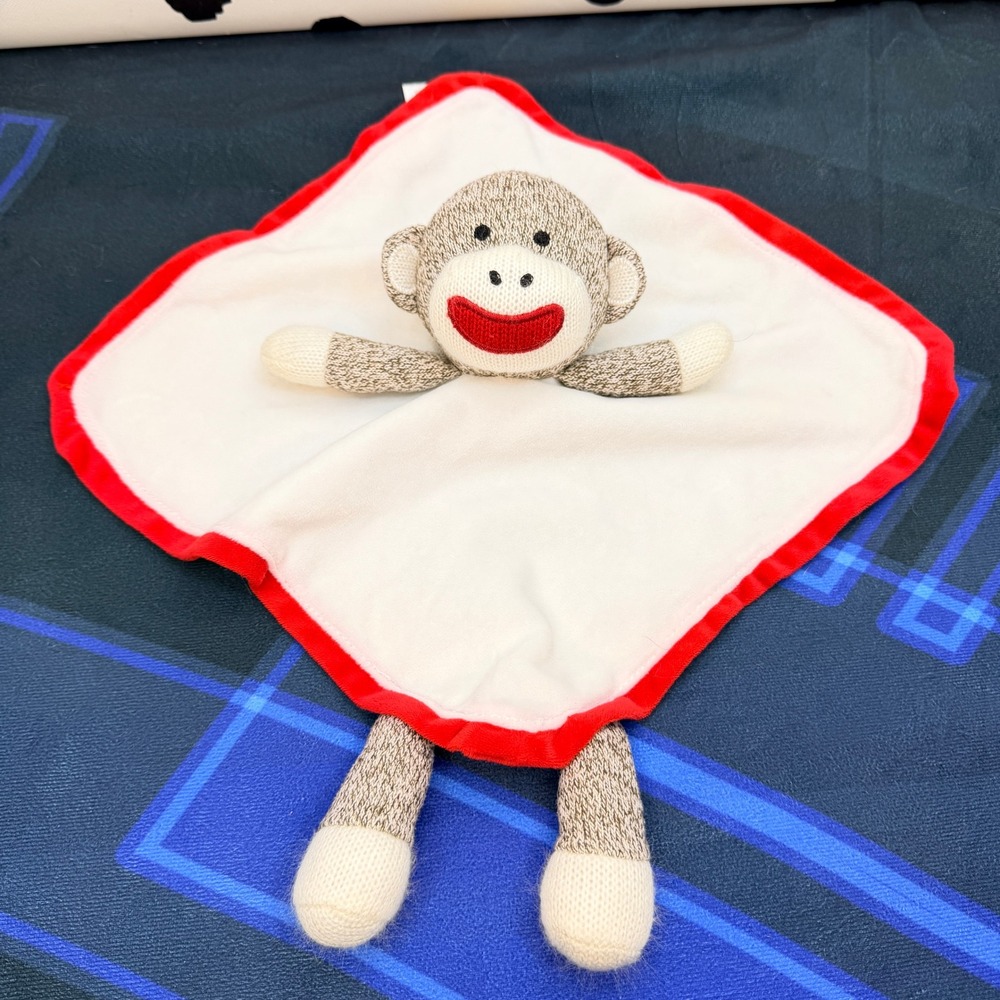 Baby Starters Sock Monkey Security Blanket Infant White Red Brown Plush Lovey